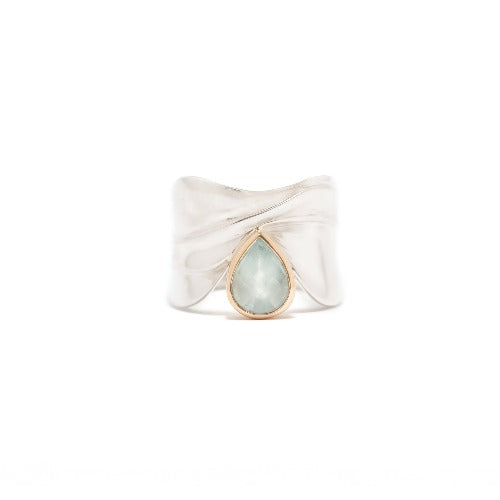 Silver + 14k Vast Escarpment Ring 1.42ct Aquamarine