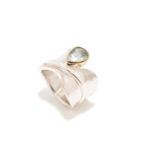 Silver + 14k Vast Escarpment Ring 1.42ct Aquamarine