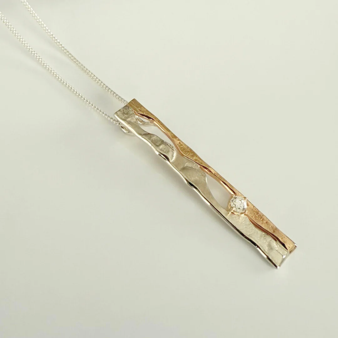 14ky + Silver Crack in the Surface Pendant + Diamond