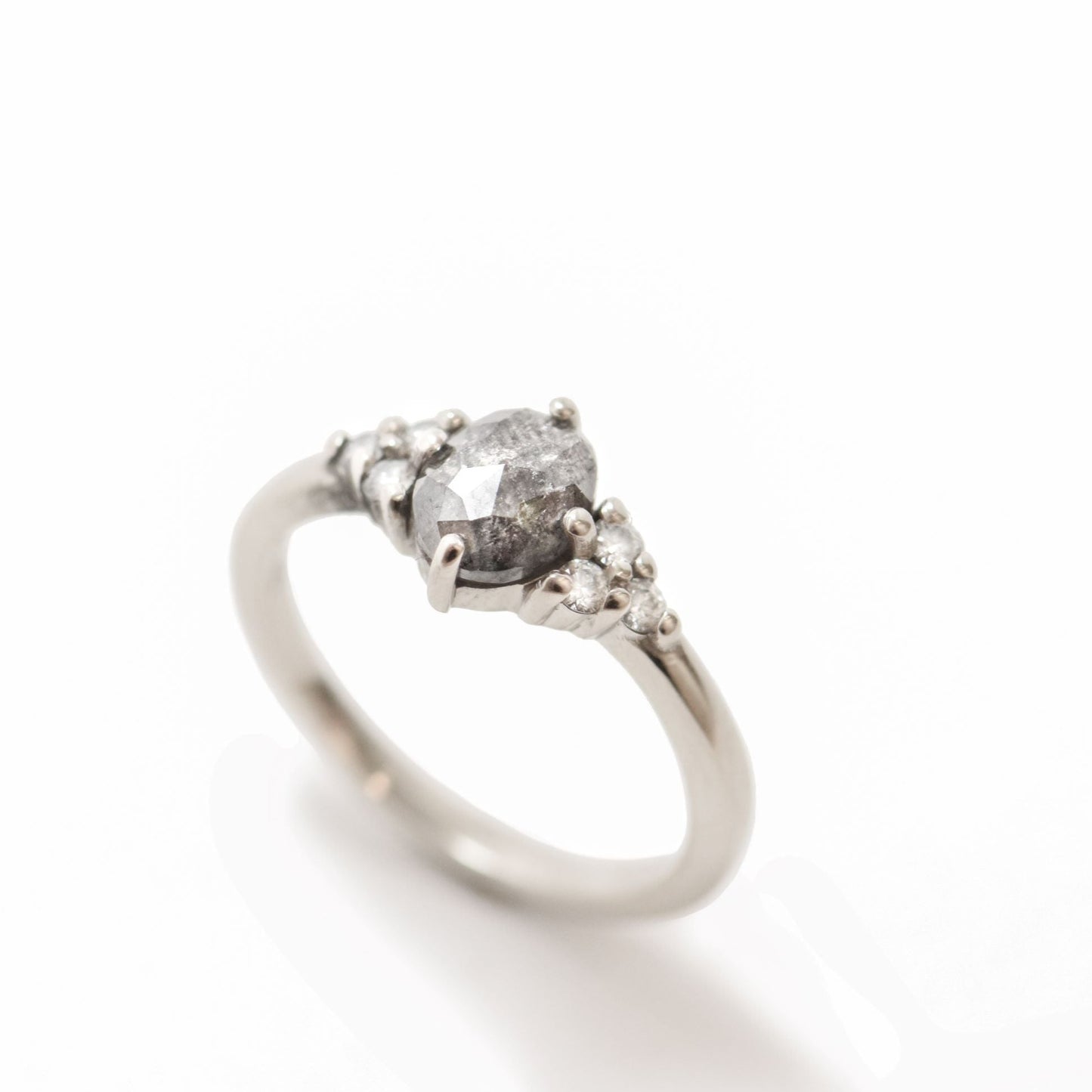 White Gold Ivy Ring with Salt Pepper Diamond