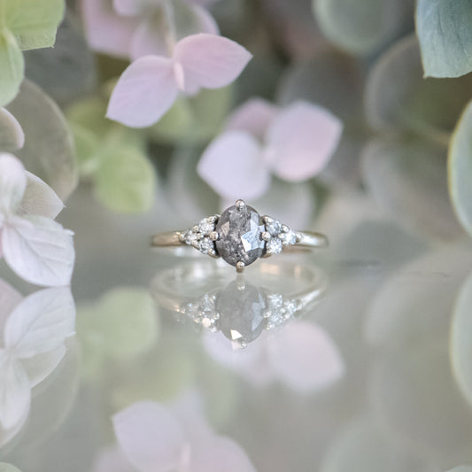 White Gold Ivy Ring with Salt Pepper Diamond