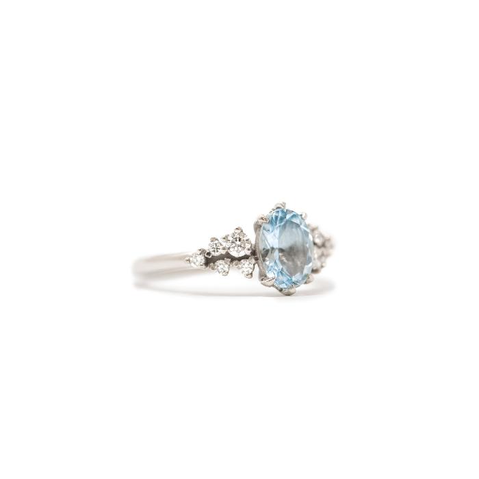 14k white Aquamarine and diamond