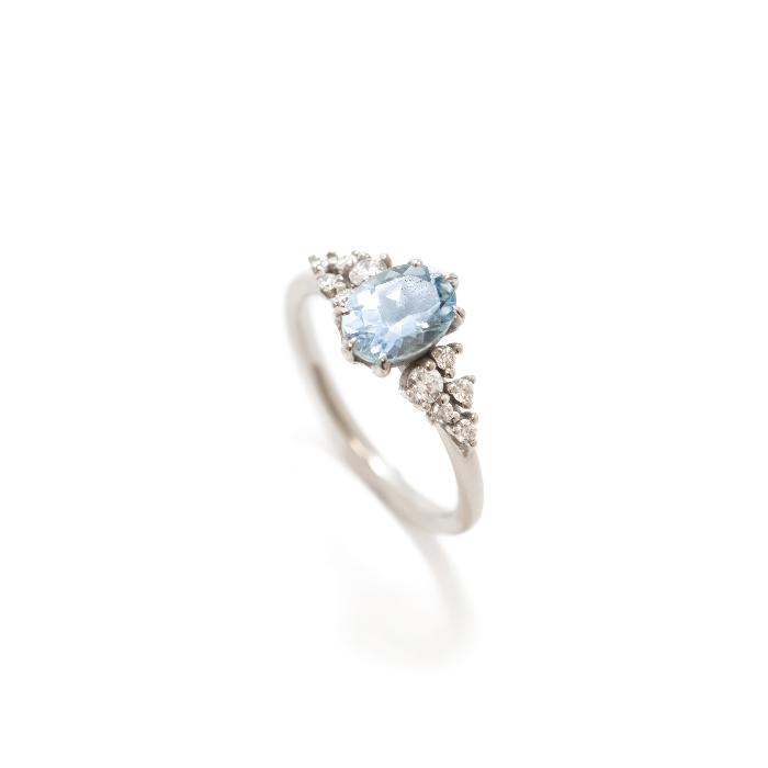 14k white Aquamarine and diamond