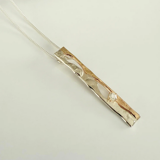 14ky + Silver Crack in the Surface Pendant + Diamond